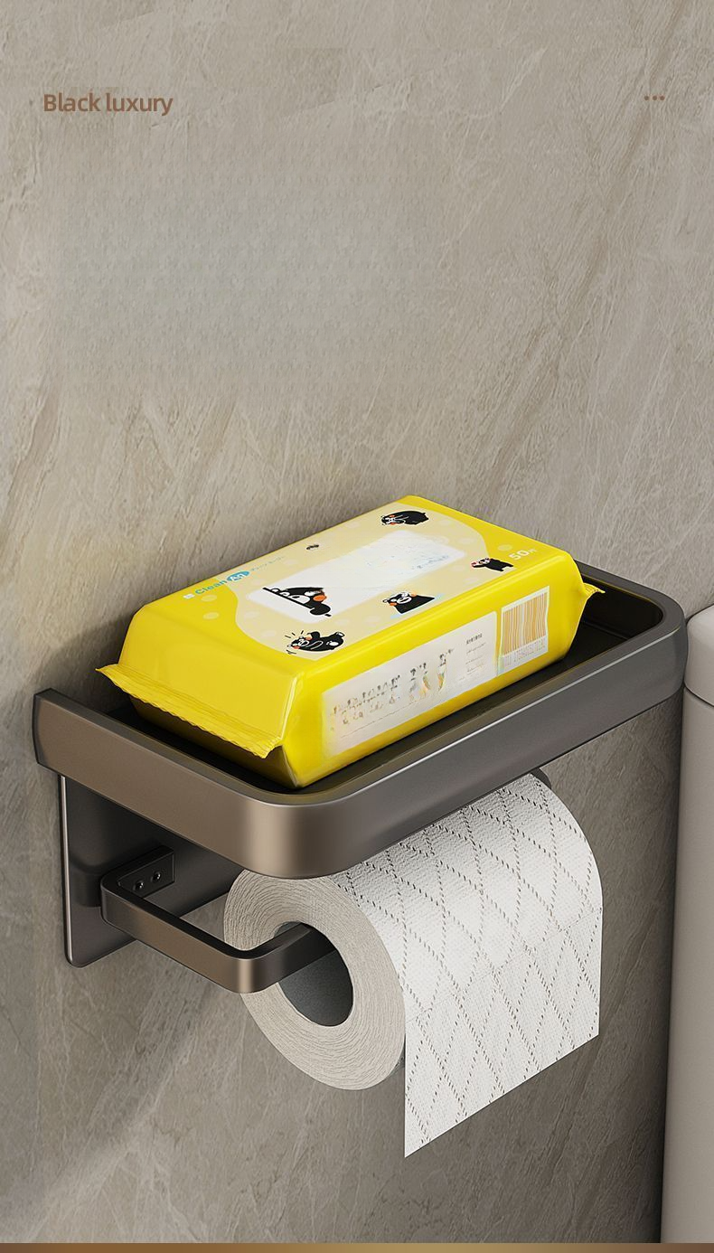 No-Drill Thickened Towel Holder Bathroom Washroom Storage Rack Space Aluminum Household Toilet Paper Box_voghion.com