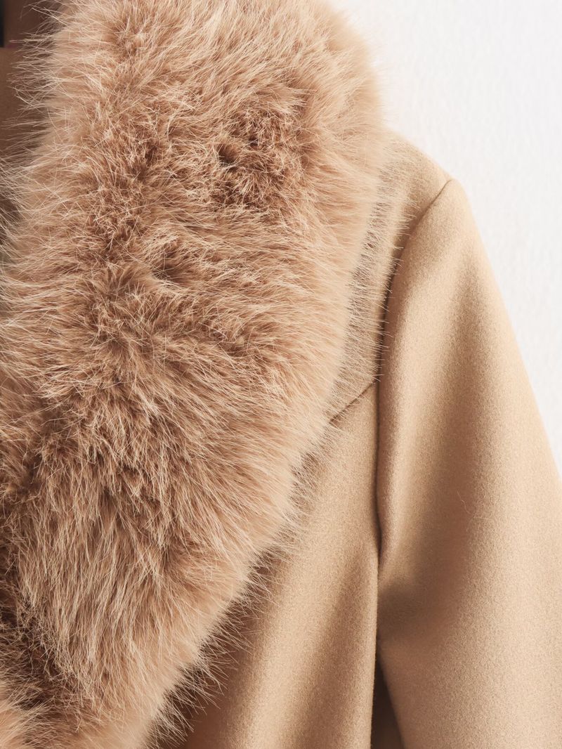 Autumn Winter New Style Large Fur Collar Long Double Pocket Lace-up Wool Coat Jacket_voghion.com