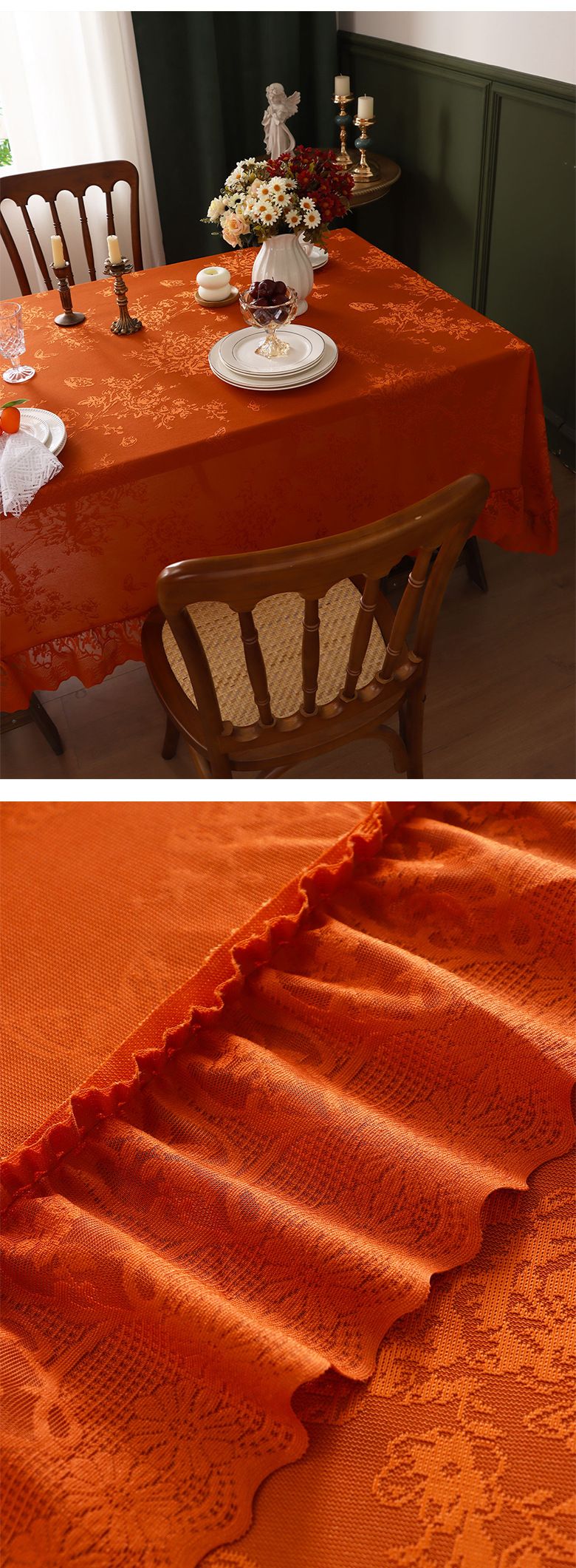 Hochwertige Tischdecke aus Polyester mit Spitzenbesatz – Verdickter Rüschensaum, öl-/rutschfest, mehrere Größen (140 x 100 bis 260 cm) für Bauernessen und Veranstaltungen_voghion.com