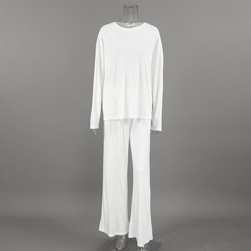 Strick-Stretch-Pyjama für Damen, locker, bequem, lässig, Herbst-Loungewear im neuen europäischen und amerikanischen Stil mit langen Ärmeln und langer Hose_voghion.com