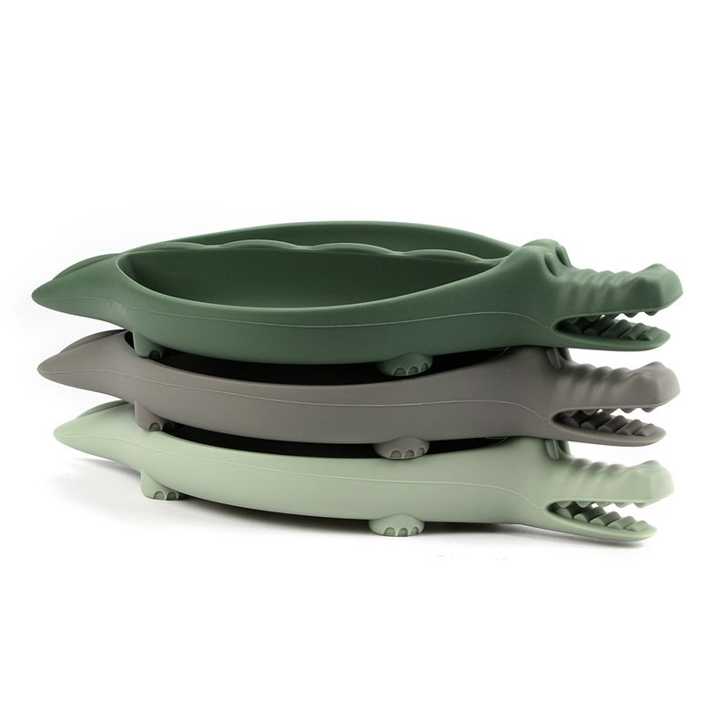 Lofca Baby Farfurie Crocodil Tacâmuri Silicon Farfurie Copii Farfurie Solidă Hrănire Tacâmuri Copii Hrănire Vesele Fără BPA_voghion.com
