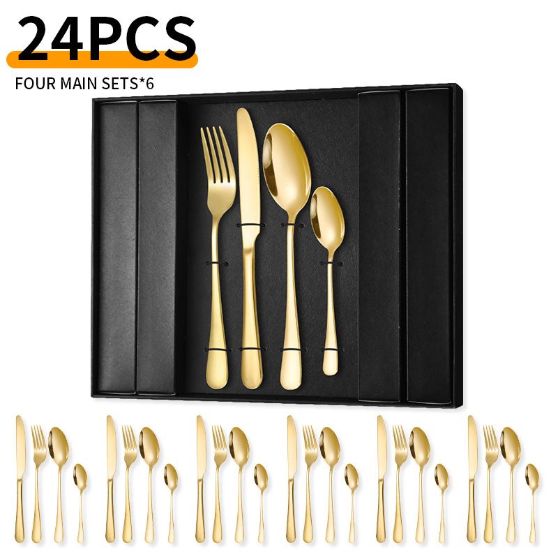 Stainless Steel Cutlery Knife Fork And Spoon 24 Piece Set 1010 Gift Box Set Gold Western Steak Knife And Fork_voghion.com