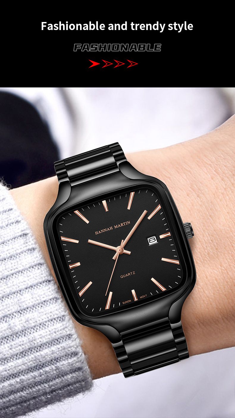 Hannah Martin New Men's Watch Square Waterproof Luminous Calendar Quartz Watch Fashionable And Casual_voghion.com