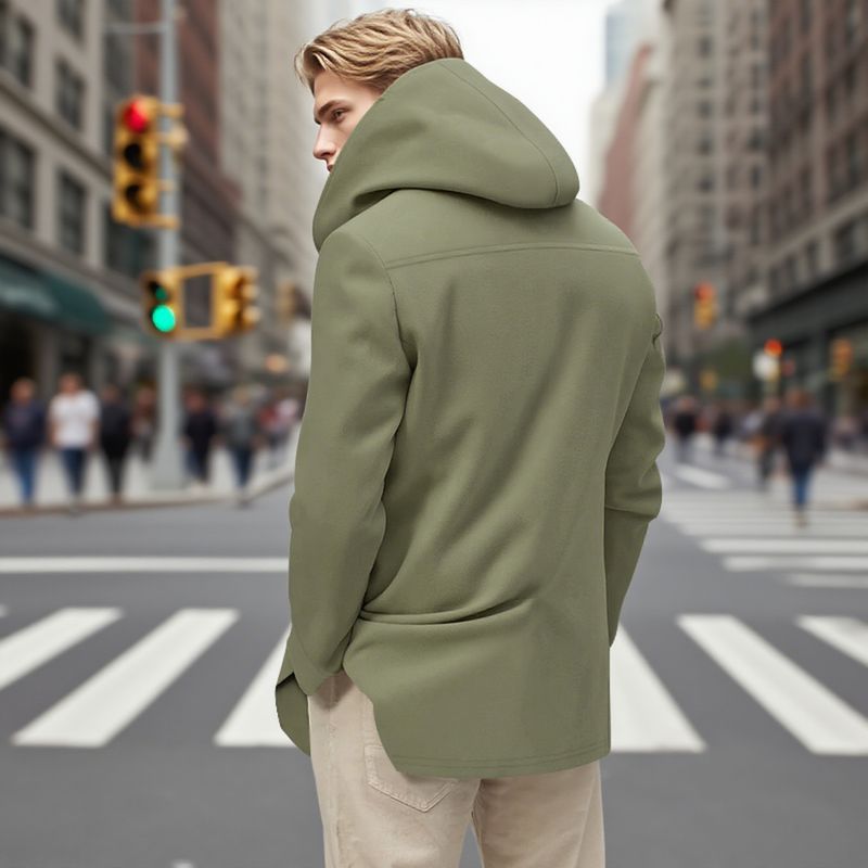 Autumn Solid Color Mid-Length Double-Breasted Trench Coat Men's Casual Turn-Down Collar Hooded Overcoat_voghion.com