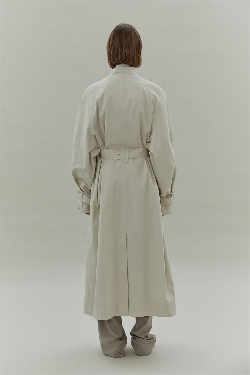 Trench lungo monopetto con risvolto e cintura da pendolare casual alla moda da donna_voghion.com