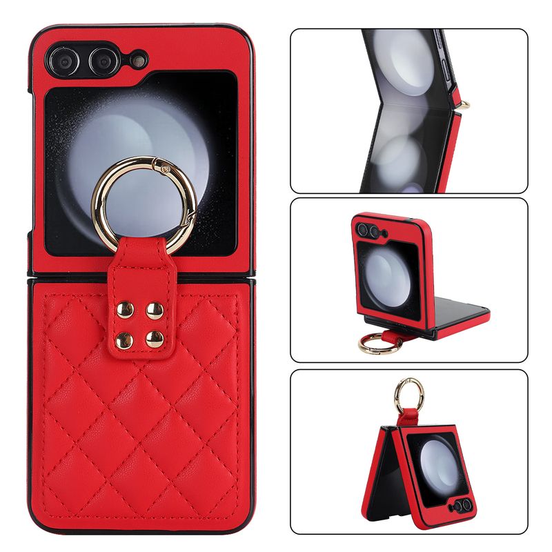 Applicable to Samsung ZFlip6 mobile phone case, rhombus ring, small fragrant wind folding protective case, zflip5/4 leather case, high-end._voghion.com