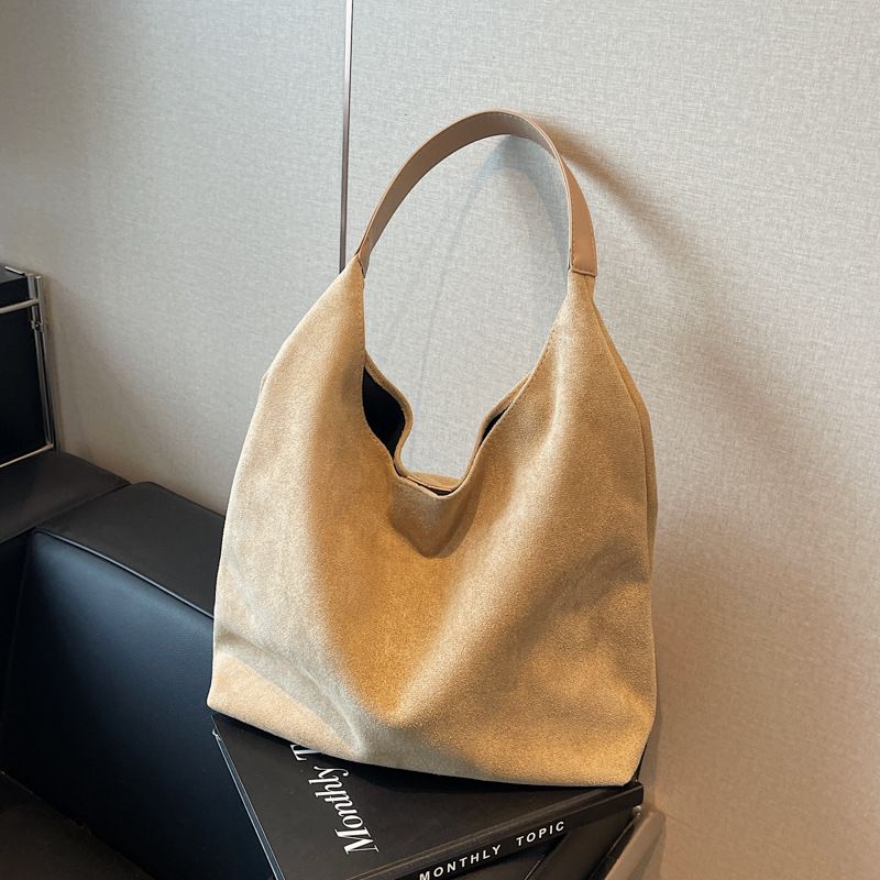 Loose Large Capacity For Women 2024 New Autumn Winter Commuter Shoulder Suede Tote Bucket Bag_voghion.com