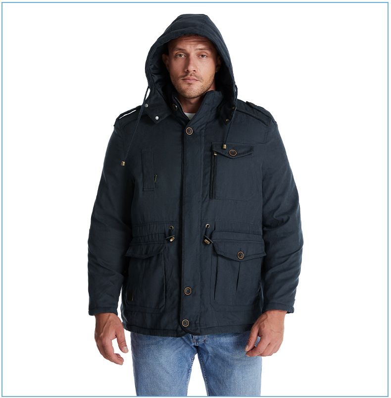 Men's Plus Size Shearling Hooded Cotton Jacket Thickened Multi-Pocket Cotton Top Casual Mid-Length Coat_voghion.com