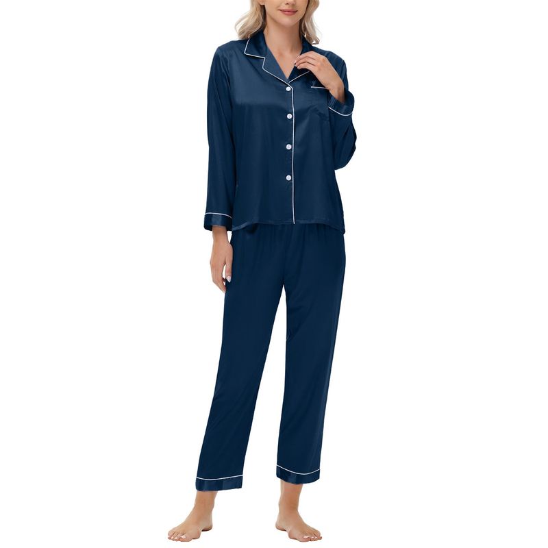 Biancheria intima Pigiami da notte Pigiama di seta Pigiama da donna in raso a maniche lunghe di grandi dimensioni Abbigliamento per la casa_voghion.com