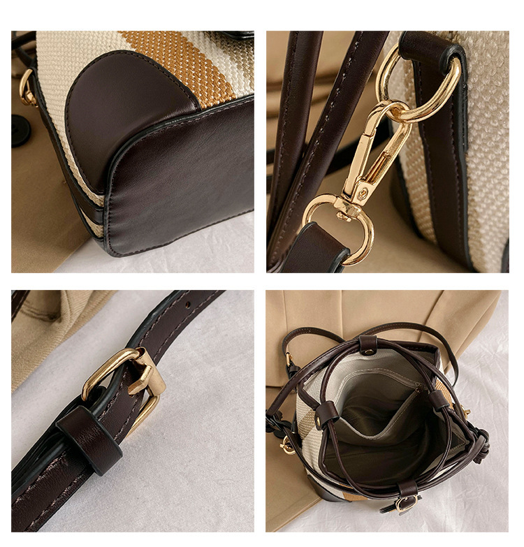 Sacs seau pour femmes, sac seau portable à rayures de couleur contrastée, sac à bandoulière tendance pour femmes_voghion.com
