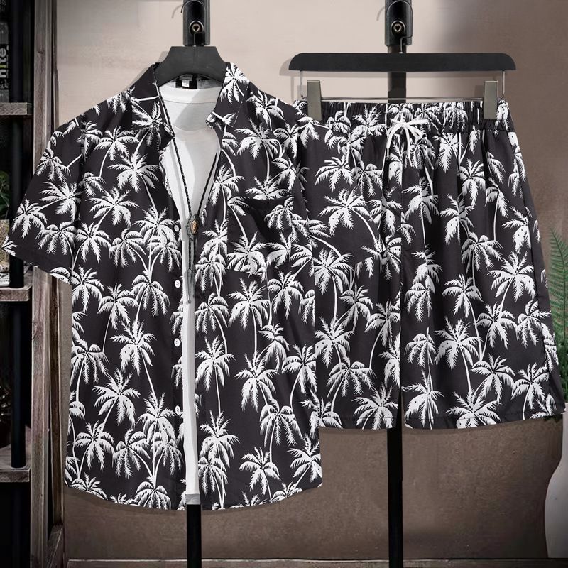 Herrenbekleidung Sommer Kurzarm Herrenhemd Meer Strand Urlaub Freizeit Lose Shorts Herrenbekleidung Trend_voghion.com