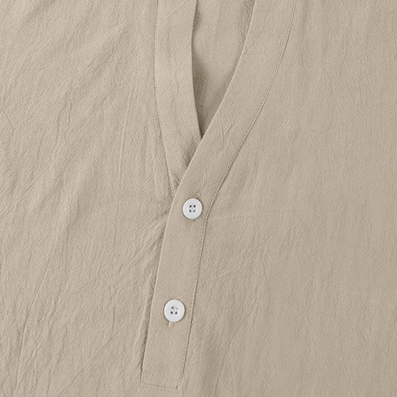 Camicia casual estiva da uomo, ampia, con colletto alto, abbottonata, in lino, a maniche corte, tinta unita, taglie forti_voghion.com