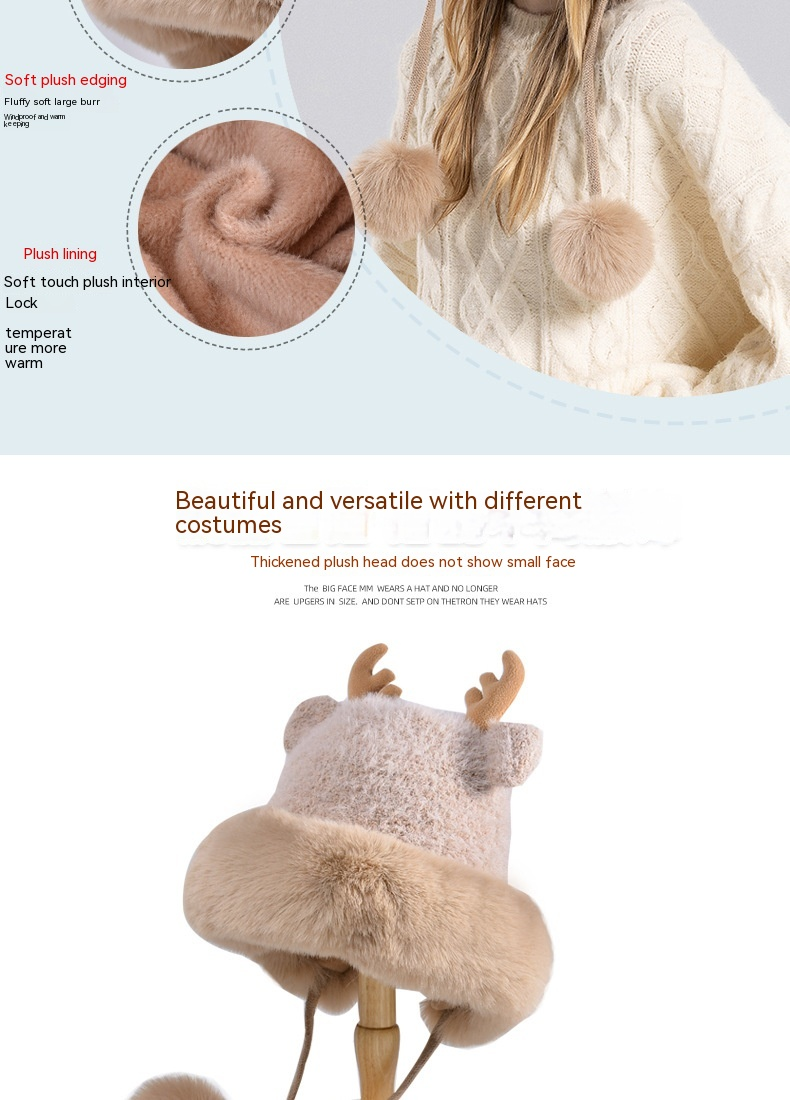 Cappello caldo da esterno Cappello invernale in lana per bambini Cappello in lana lavorata a maglia con corno di cervo Cappello di protezione per le orecchie alla moda Tendenza moda Versatile_voghion.com
