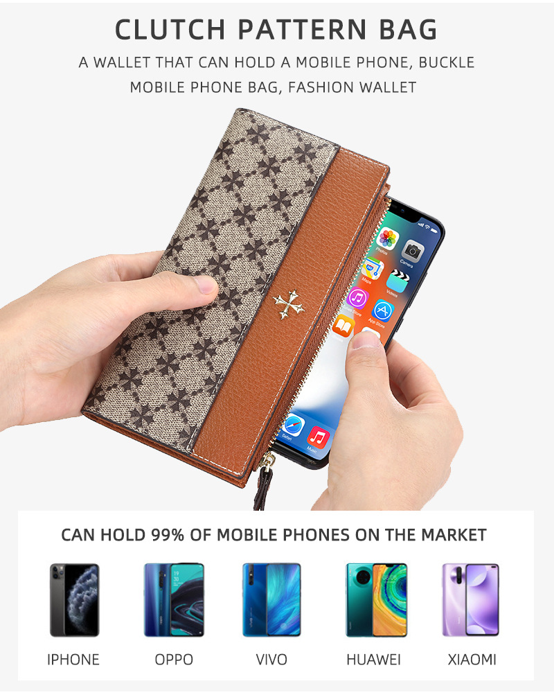 Baellerry Neutral Long Wallet Retro Multi-card Clutch Borsa da donna in pelle con stampa per cellulare_voghion.com