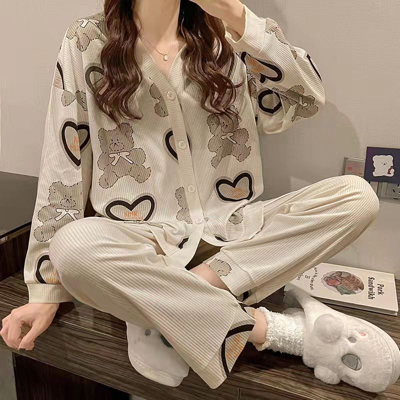 Pijama Kadın İlkbahar Sonbahar Süt İpek Uzun kollu 2022 Yeni Yumuşak, Rahat, Şık, Şirin ve Gelişmiş Ev_voghion.com