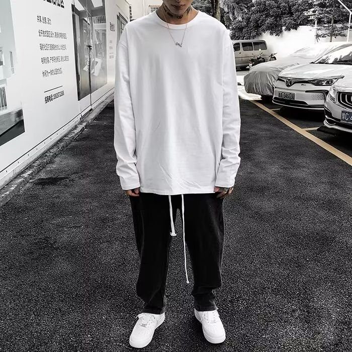 Lose High Street Marke Layered Solid Color Inner Wear Distressed Base Shirt Trendy Langarm T-Shirt für Männer Internet_voghion.com