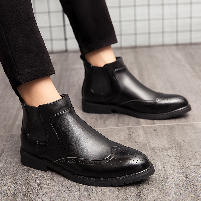 Euro Step Grote Maat Brogue Gesneden Trendy Britse Koreaanse Stijl Winterschoenen Hoge Leren Laarzen Heren Business_voghion.com