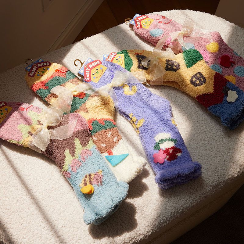 Koralle für Kinder, Herbst Winter mit zusätzlichen Fleece dicke Handtücher, Mittelboden Socken, lange Röhre schlafen und warm_voghion.com