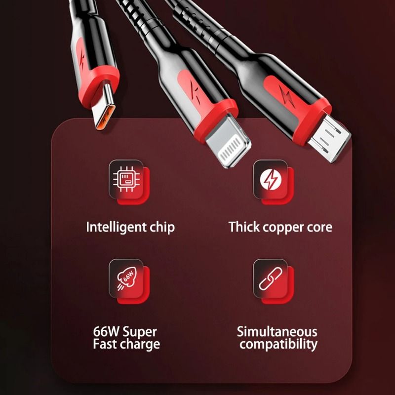 3'ü 1 arada 18W Hızlı Şarj USB Type C Kablosu Mikro USB Kablosu IPhone 14 13 12 Pro Şarj Kablosu OnePlus, USB C Cep Telefonları Şarj Kablosu_voghion.com