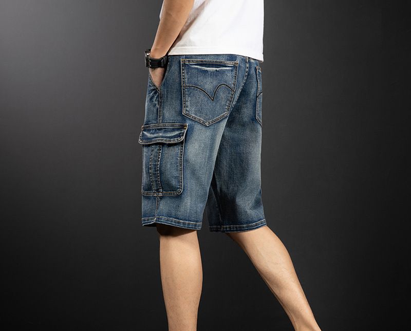 American Multi-bag Overalls Men's 5-point Ami Kaji Nostalgic Retro Five-point Pants Men's Embroidered Heavy Industry Jeans Men_voghion.com