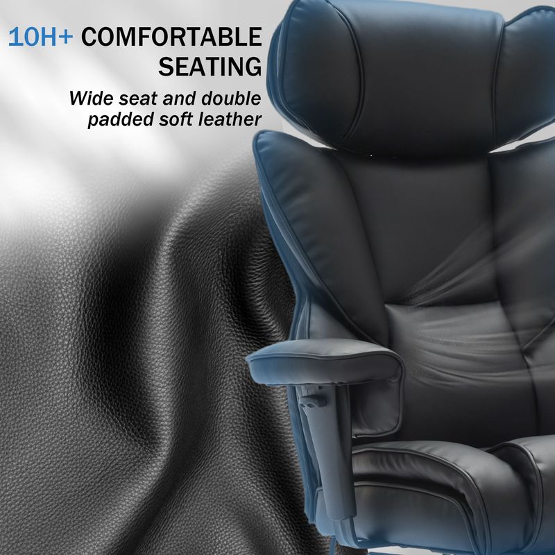 Office Chair With Foot Rest And Waist Lumber Support, Ergonomic Gaming Chair With Adjustable Height Headrest, High-Back Leather Reclining Chair For Home, Black_voghion.com