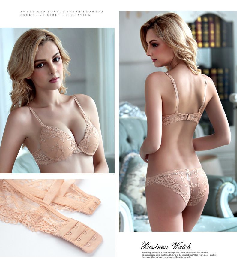 Sexy Deep V Women's Underwear Small Chest Gathering Anti Sagging Primitive Red Lace Bra Set_voghion.com