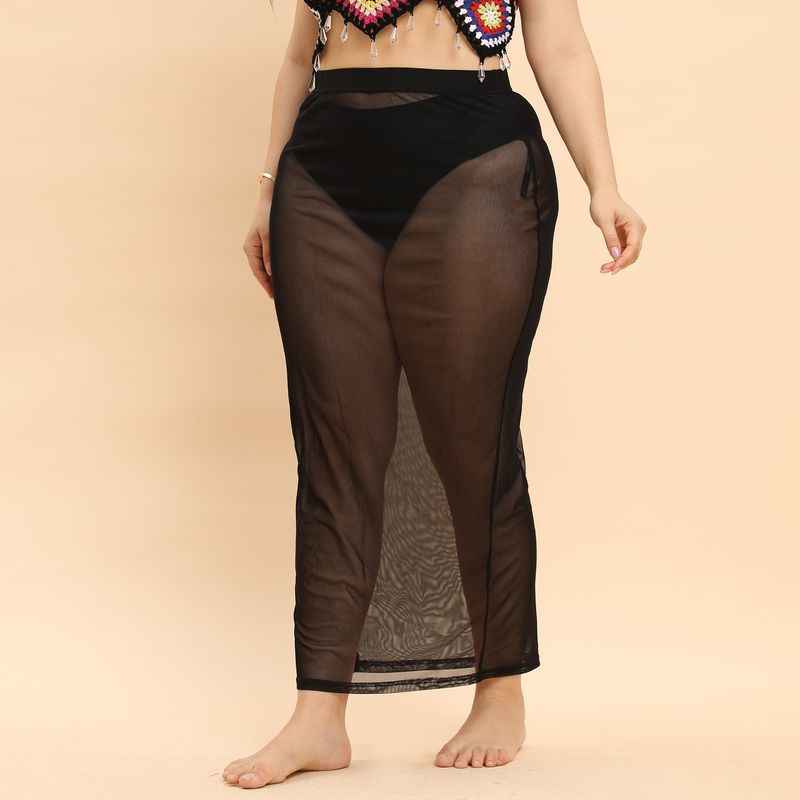 Strandkleid für Damen in Übergröße, sexy, durchsichtiger Netzrock im Badeortstil_voghion.com