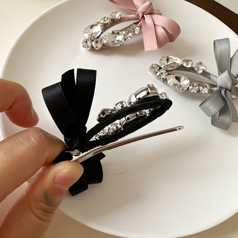 Lazo grande de diamantes de imitación súper brillante con pinza para flequillo lateral y diseño de pico de pato, nueva tarjeta para el cabello, accesorios para el cabello_voghion.com