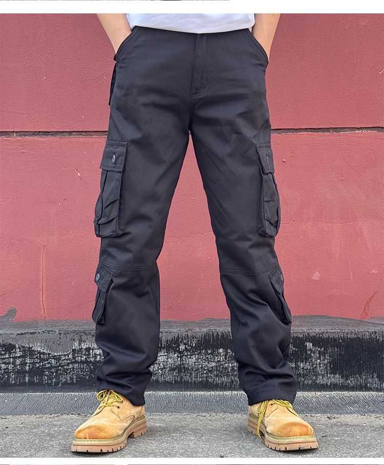 Pantalones cargo multibolsillos para exteriores para hombre, de algodón puro, informales, resistentes al desgaste, para trabajo, protección laboral, talla grande, holgados, rectos, largos._voghion.com
