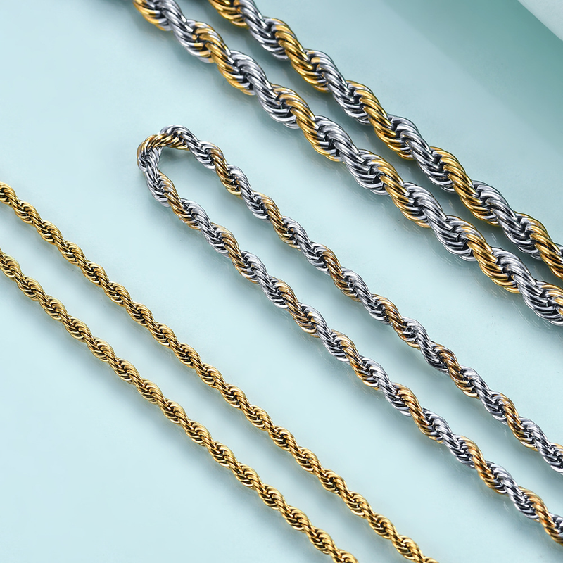 Fashion Twisted Rope Pattern Links Chain Choker Necklace By Stainless Steel In Different Colors For Men_voghion.com