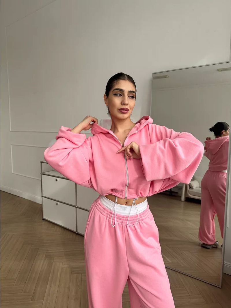 Women's Casual Suit Solid Color Long Sleeved Zipper Cardigan Drawstring Hooded Sweatshirt Sports Elastic Pants Two-piece_voghion.com