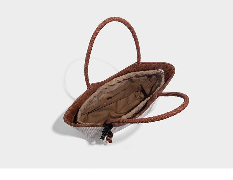 Borsa tote in pelle intrecciata con tasca interna, borsa a tracolla di grande capacità per uso quotidiano, shopping, viaggi - Design marrone chic_voghion.com