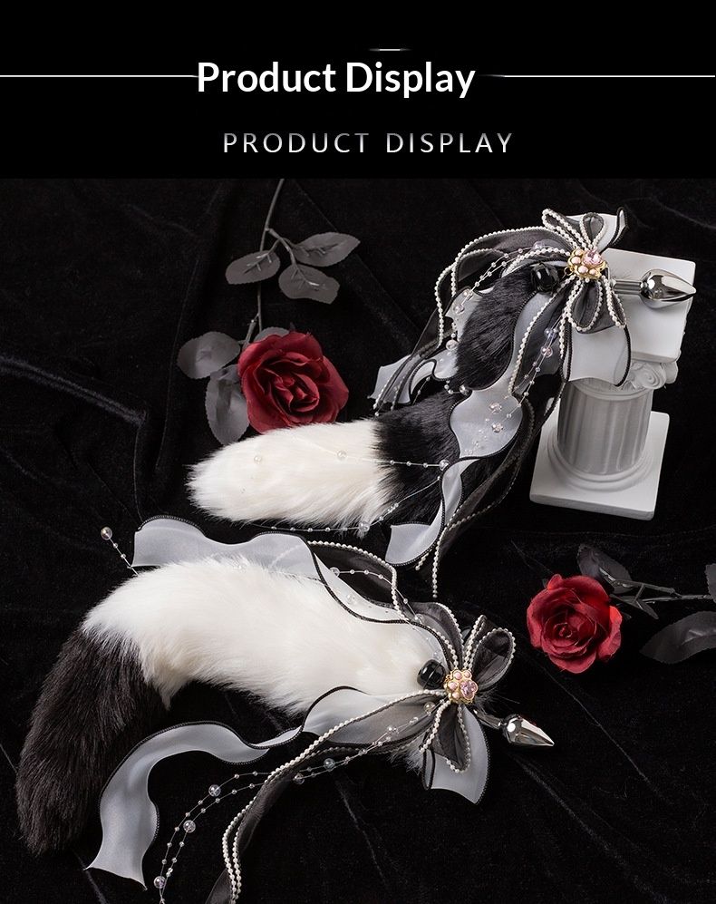 luckyqqyp Plug anal renard nœud papillon peluche détachable queue bicolore produits SM jeu de rôle érotique métal_voghion.com