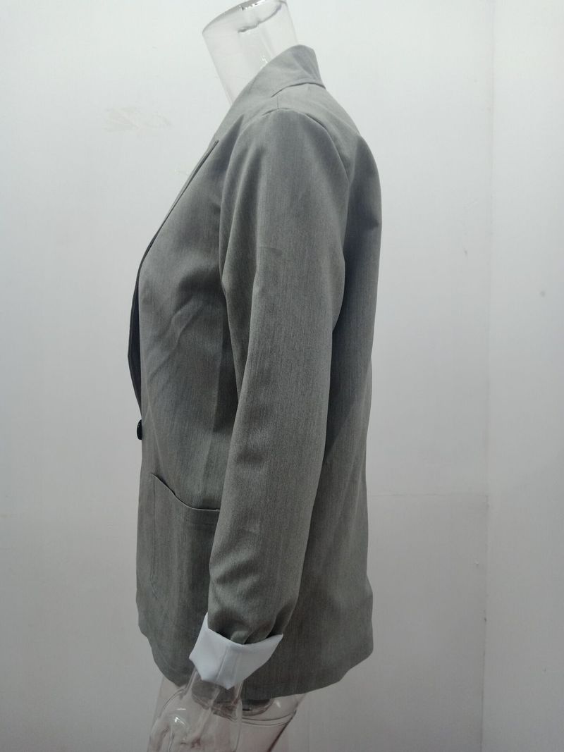 Giacca da donna primaverile e autunnale a maniche lunghe in tinta unita alla moda_voghion.com