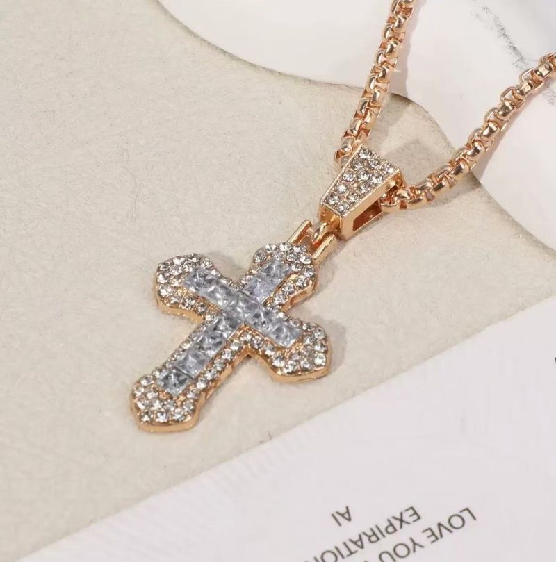 New Style Cross Pendant With Rhinestones, Autumn And Winter Long Sweater Chain, Street Hip-Hop Necklace_voghion.com