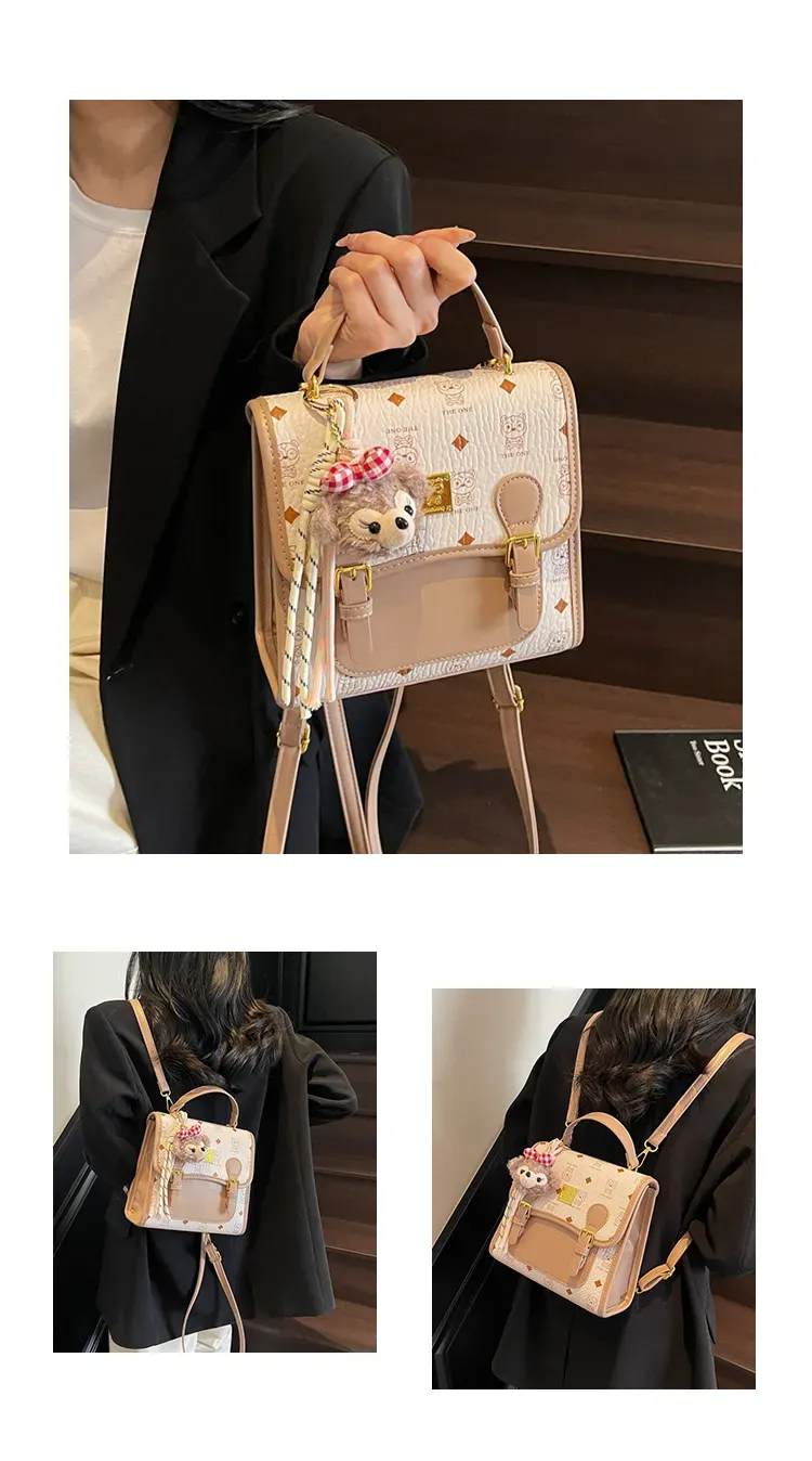 Designer Trendy Contrasting Printed Small Square Bag Casual And Versatile Commuting Backpack For Women_voghion.com