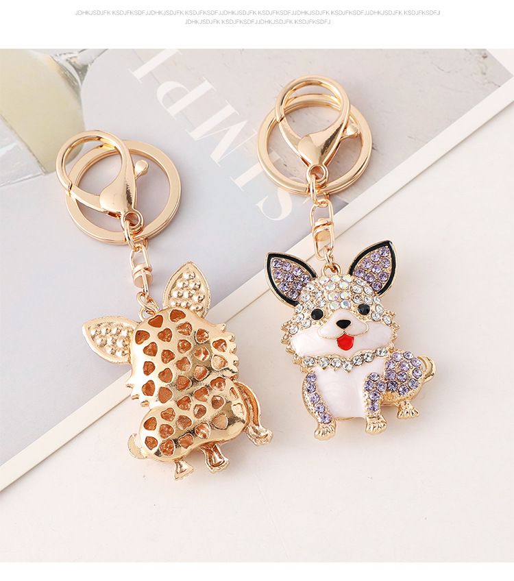 Niedlicher Hund Metall Schlüsselanhänger Anhänger Öltropfen eingelegt Diamant Tier Welpe Mode Tasche Charme kleines Geschenk_voghion.com