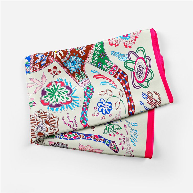 Ethnic style headscarf temperament simulation silk spring matching shirt print small square scarf for women_voghion.com