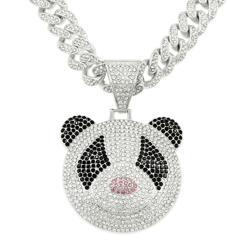 European And American HipHop Exaggerated 3D Panda Pendant Cuban Necklace Personalized Trendy Punk Cool Neck Chain Accessory_voghion.com