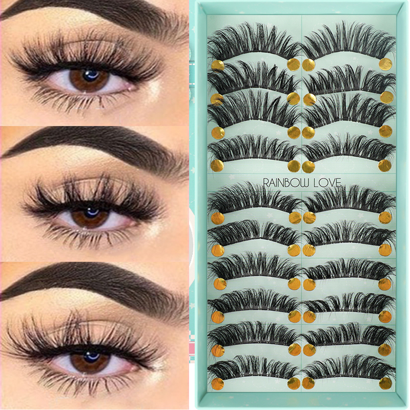 3D 10 Pairs Faux Mink Lashes Fluffy Soft Wispy Volume Natural Long False Eyelashes Eyelash Extension Reusa_voghion.com