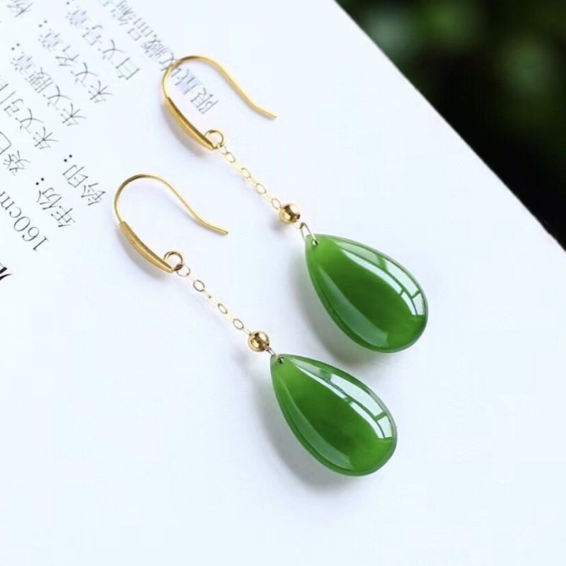Natürliche Xinjiang Hetian Jade Wasser Tropfen Gold Intarsien Eis Boden Alten Material Yang Grün Mode Ohrringe Ohr Haken Für_voghion.com
