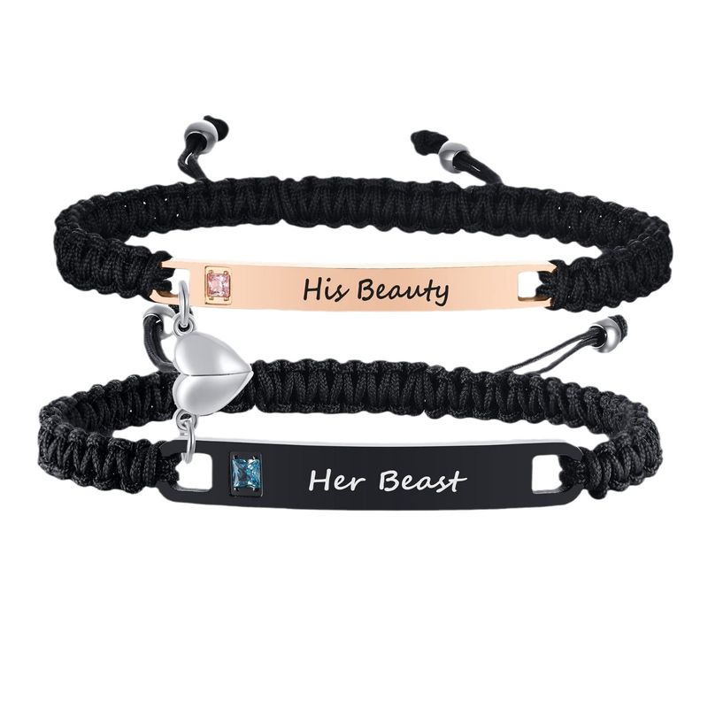 Couple Brs Adjustable Titanium Cuban Black And White Heart Magnetic Inlaid Diamond Stainless Steel Curved Chain_voghion.com