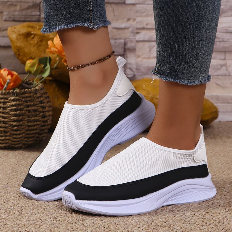 Kadınlar İçin Nefes Alabilen Örgü Fileli Slip-On Loafer'lar Kalın Platform Tabanlı - Geniş Ayaklar İçin Rahat Günlük Ayakkabılar (Beyaz/Siyah, 36-43 Numaralar)_voghion.com