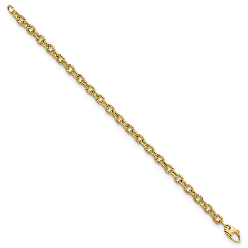 14k Polished And Textured Cable Link 7.5in Bracelet_voghion.com
