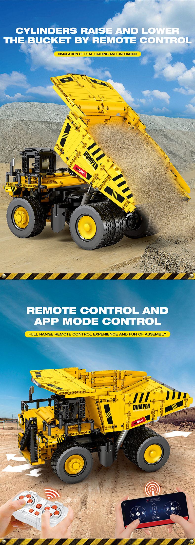 Cross Border Reobrix22025 Technology Building Block Engineering Mining Dump Truck Model Puzzle Assembly Remote Control Toy_voghion.com
