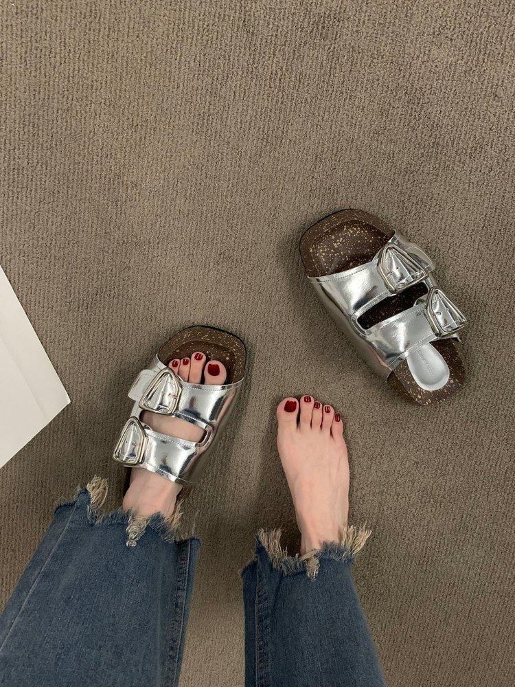 Forest Retro Platform Birkens Comfortable Casual Metal Buckle Slippers Summer New Open Toe Sandals Women S Shoes_voghion.com