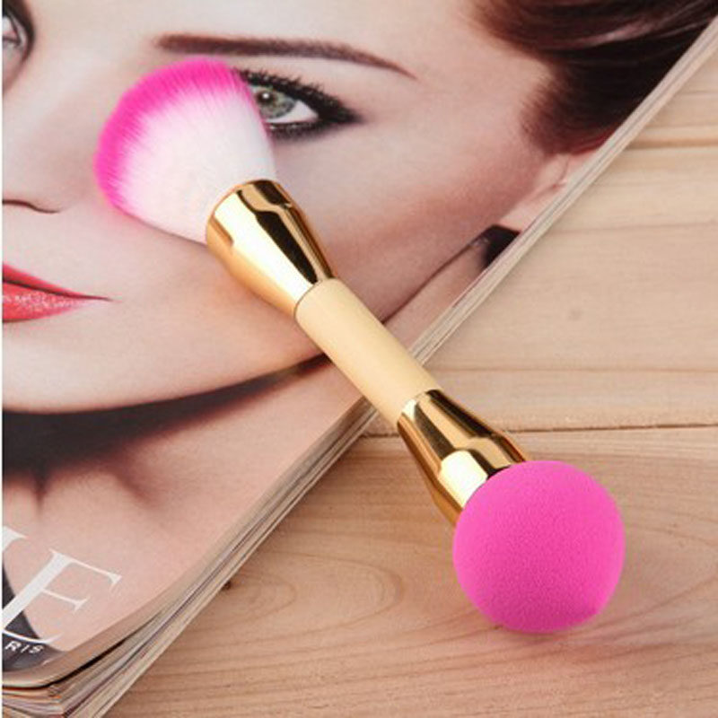 Pennello per trucco a doppia faccia Non in lattice Puff BB Cream Pennello per cipria in polvere Manico in bambù Strumenti per il trucco di bellezza_voghion.com
