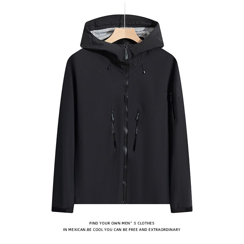 Giacca con cappuccio da uomo tinta unita impermeabile termosaldata dello stesso stile autunno 2024_voghion.com