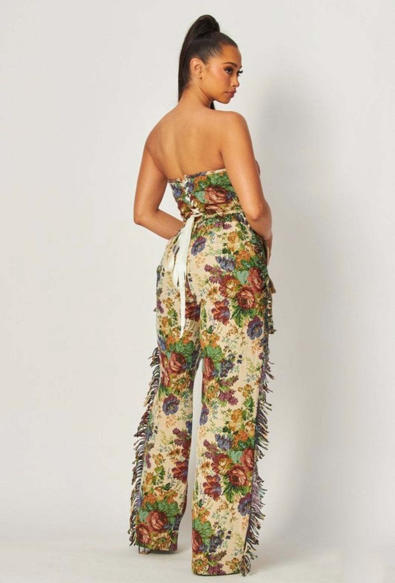 Sexy kanten tubetop met kwastjes, lange broek en jacquard-modeset voor dames_voghion.com