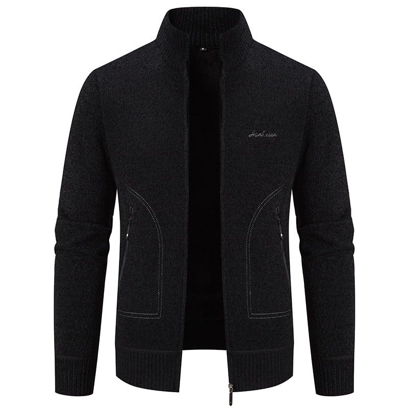 2023 winter men's sweater sweater cardigan high collar slim lapel trend thickened warm jacket_voghion.com